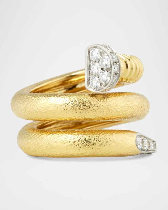 18K Diamond Hammered Nail-Shaped Ring, Size 6.5